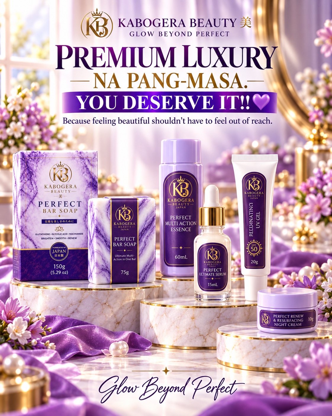 Kabogera Beauty Perfect Series products with Premium Luxury na Pang-Masa artwork